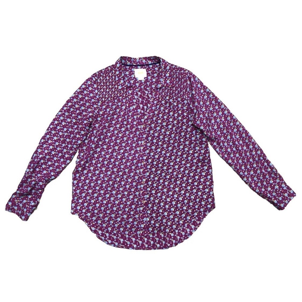 Maeve Blouse Women's 8 Pink Geometric Smocked V Neck Retro Amara *flaw